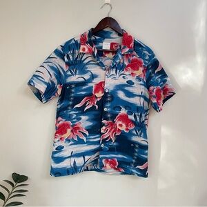 Sandro Paris Men’s Goldfish Print Button Up Short Sleeve Size Large